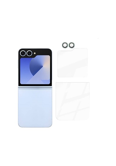 Apsuwa Samsung Glaxy Z Flip 6 Uyumlu Ekran Koruyucu Arka + Kamera Lens Koruyucu Yeşil