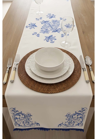 Elysian Blue Keten Runner 45x140 Cm Çok Renkli