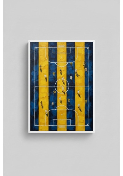 Huhu3121 Sarı Lacivert Çizgili Futbol Sahası Beyaz Çerçeveli Tablo Stadyum Taraftar