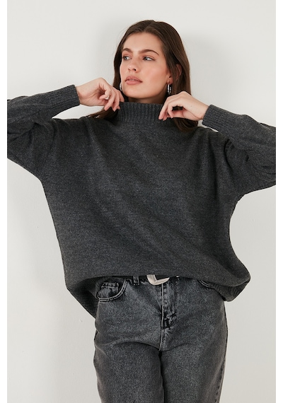 Lela Premium Oversize Fit Balıkçı Yaka Yumuşak Dokulu Triko Bayan Kazak 680Kz00469 Antrasit