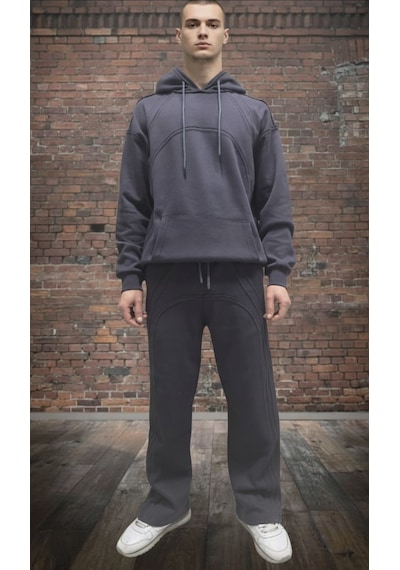 Black Steel Oversize Kalıp Pamuklu Erkek Eşofman Takımı Antrasit