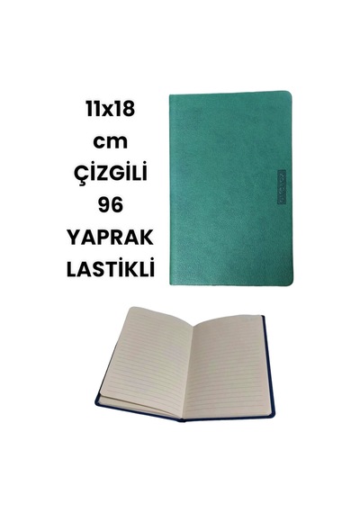 11x18 Cm 96 Yaprak Çizgili Suni Deri Lastikli Not Defteri Yeşil