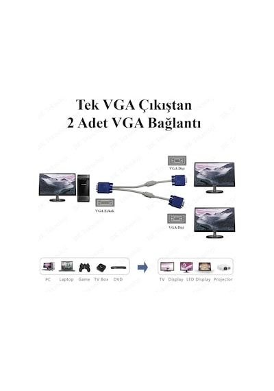 Yüksek Kalite Vga Çoklayıcı Monitör Kablosu 1 Giriş 2 Çıkış