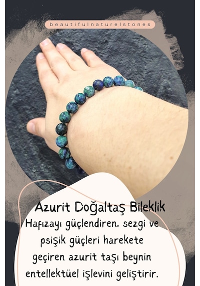 Azurit Doğaltaş Bileklik Akik Taş Hediyeli 8 Mm Hafıza Güçlendirici / Sezgi Ve Psişik Güç Çok Renkli