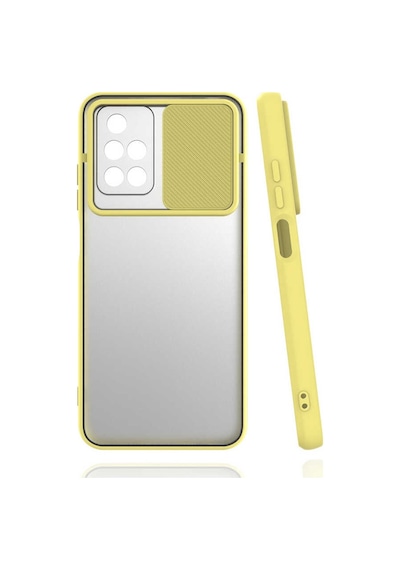 Noktaks - Xiaomi Uyumlu Xiaomi Redmi 10 - Kılıf Slayt Sürgülü Arkası Buzlu Lensi Kapak - Sarı