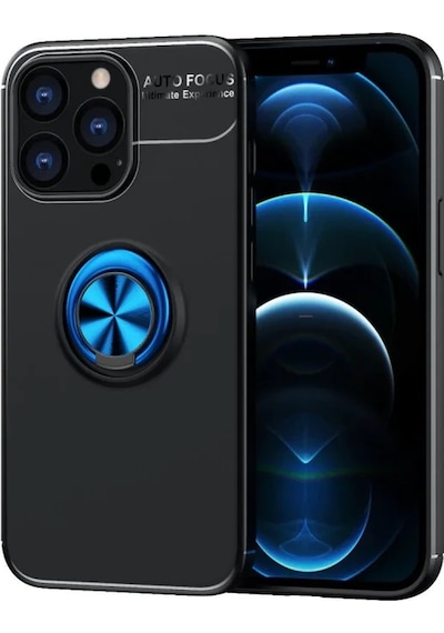 Apple, Uyumlu iPhone 13 Pro Kılıf Range Yüzüklü Silikon - Siyah-mavi