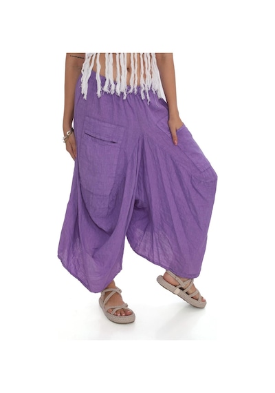 Bohem Stil İtalyan Cepli Keten Şalvar Pantolon Cmn00154 Açık Mor