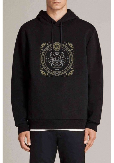 Burç Yengeç Cancer Baskılı Siyah Erkek Kapşonlu Sweatshirt