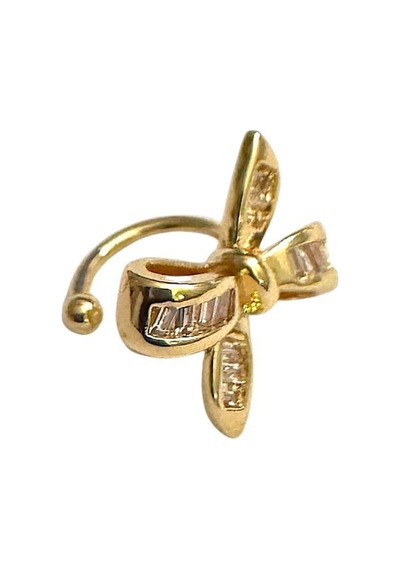 Earcuff Sıkıştırmalı Pirinç Kıkırdak Küpe Baget Taşlı Fiyonk Altın Renk Çelik