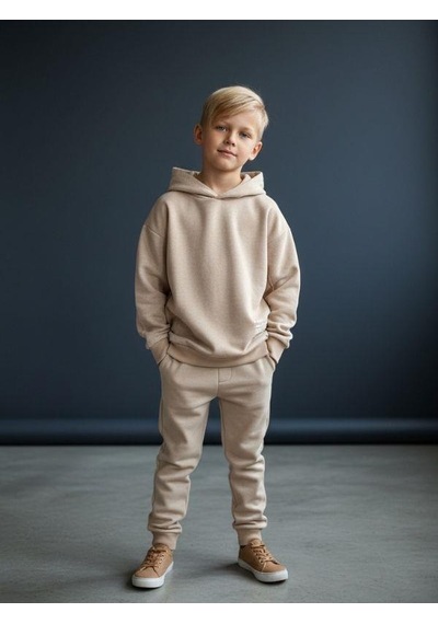 Zekids Erkek Çocuk Kapüşonlu Batik Desenli Sweatshirt-16394 Bej