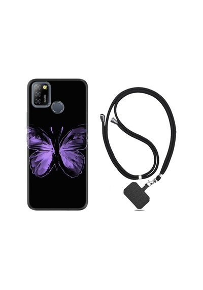 Infinix Smart 5 Kılıf Boyun Askılı Black Butterfly 1879
