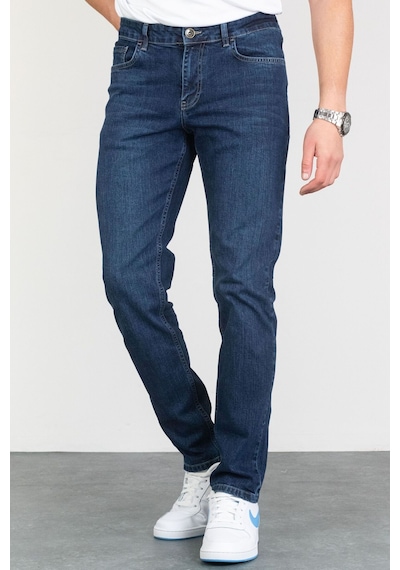 Hlt Jeans 492014020 Keven Taşlamalı Slim Fit Likralı Esnek Erkek Kot Pantolon - Koyu Mavi
