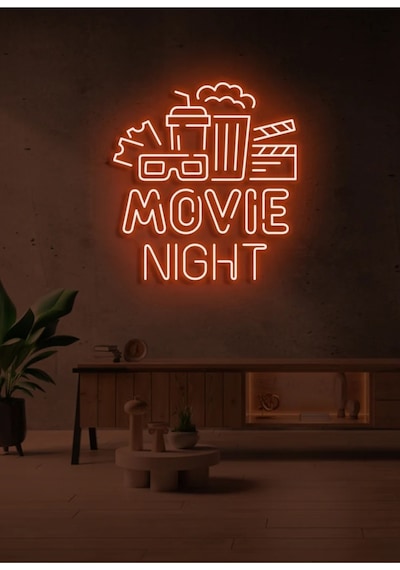 Movıe Nıght Yazılı Ve Şekilli Neon Tabela Turuncu