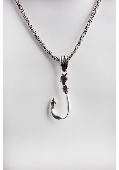 Omar Silver Kral Zincirli Olta Iğnesi Model Gümüş Kolye