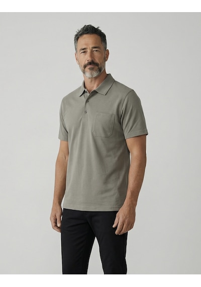 Erkek Yakalı Cepli Pike Lacoste Kumaş Haki Baba Tshirt