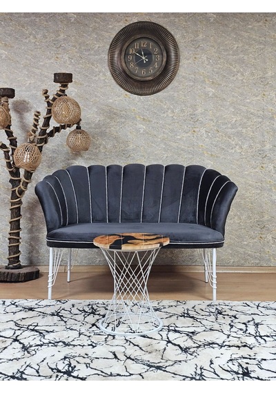 Zafir İkili Beyaz Boyalı Tel Ayak Papatya Çay Seti Koltuk Takımı , Balkon, Salon, Ofis, Cafe Koltuk Takımı Füme