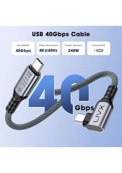 Usb4 Kablo 90 Derece Usb-c To Usb-c 40gbps Veri Aktarım, 240w Pd Hızlı Şarj, 8k 60hz Görüntü Desteği, Thunderbolt 3/4 İle Uyumlu, Örgülü Dayanıklı Şarj Ve Data Kablosu Klv-y Usb4 Kablo 90 Derece Usb-c To Usb-c 40gbps Veri Aktarım, 240w Pd Hızlı Şarj, 8k 60hz Görüntü Desteği, Thunderbolt 3/4 İle Uyumlu, Örgülü Dayanıklı Şarj Ve Data Kablosu Klv-y