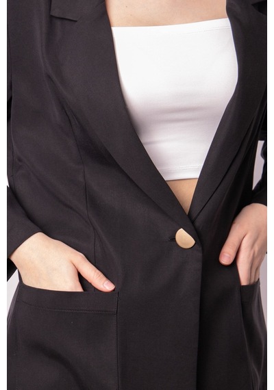 Kadın Baharlık Kumaş Rahat Kesim Yakalı Cepli Kolu Katlamalı Boyfriend Blazer Ceket-siyah Siyah Kadın Baharlık Kumaş Rahat Kesim Yakalı Cepli Kolu Katlamalı Boyfriend Blazer Ceket-siyah Siyah