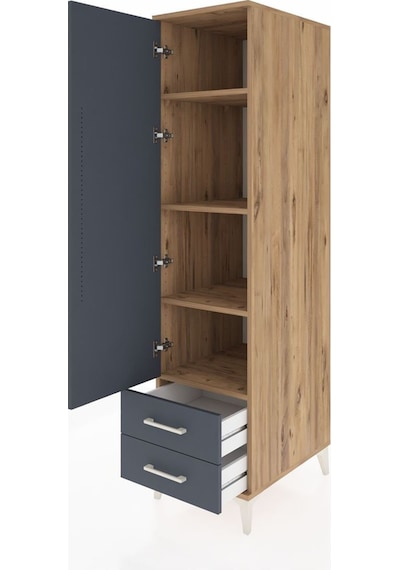 Kronos Dolap 4 Raflı 2 Çekmeceli Tek Kapaklı 44x59x182 Çam-antrasit Atlas Çam
