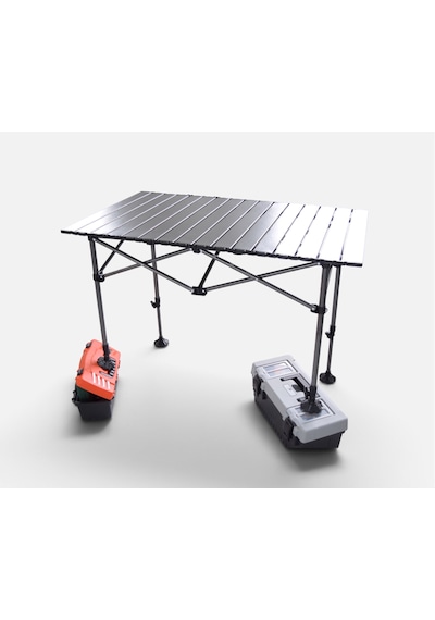 Campplus Yayla Büyük Boy Katlanabilir Kamp Masası Teleskopik Ayaklı 95x55 Cm Gri - Siyah