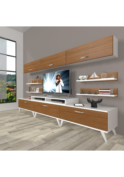 Decoraktiv Ekoflex 8y Slm Retro Tv Ünitesi Tv Sehpası Beyaz - Ceviz