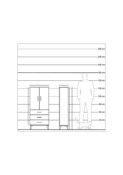 Arges Dolap 3 Raflı 3 Çekmeceli 2 Kapaklı 60x30x134 Çam-çam Çam