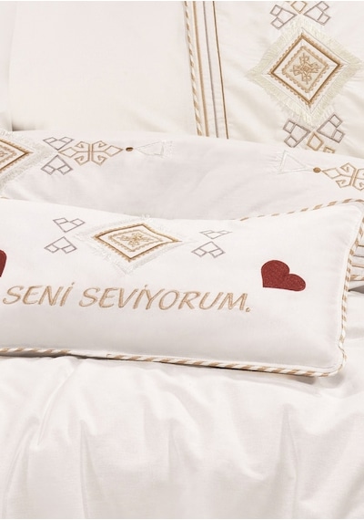 Aysima 4 Yastıklı %100 Pamuklu Nevresim Takımı 7 Parça Vizon