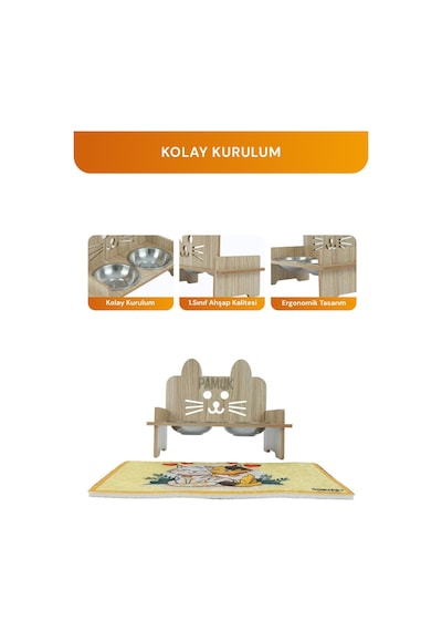Gobypet Ahşap Özel İsim Baskılı Kulaklı Kedi Mama Su Kabı Standı