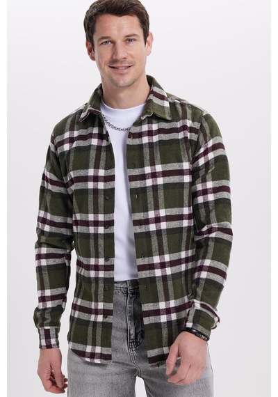 Tudors Erkek Slim Fit Dar Kesim Kareli Kışlık Oduncu Gömlek-42151 Çok Renkli