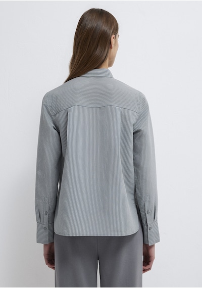 Mavi - Tencel Liyosel Karışımlı Çizgili Gömlek 1211374-88069 Yeşil