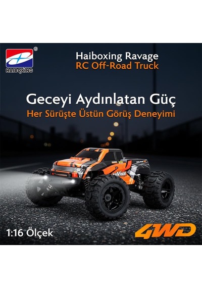 Haıboxıng Rc 1/16 Ravage 45+ Km/h Sürat Uzaktan Kumandalı Rc Model Araba Rtr Elektrikli 4wd Brushless Fırçasız Offroad Truck Turuncu