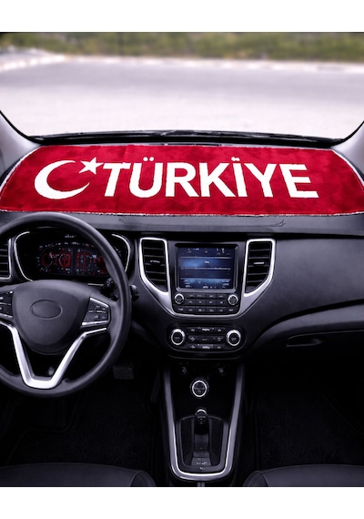 Türkiye Baskılı Kırmızı Beyaz Pelüş Torpido Koruma Örtüsü Kırmızı