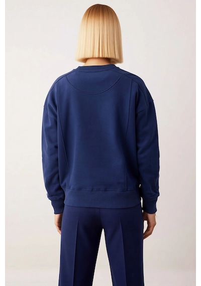 Benerly Kadın Bisiklet Yaka Düşük Kol %100 Pamuk Sweatshirt Fonksiyonel D Lacivert