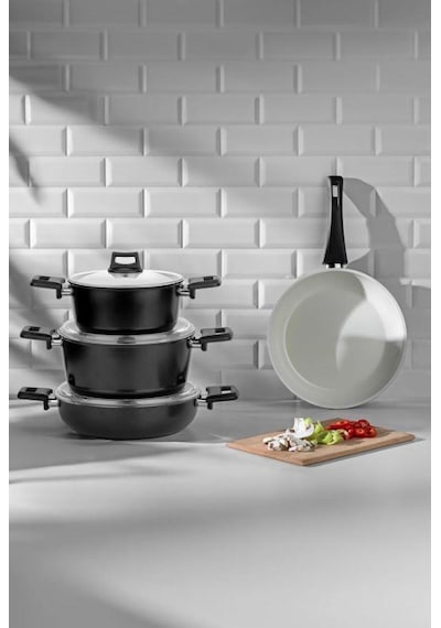 Nehir Ceramic Siyah 7 Parça Tencere Seti
