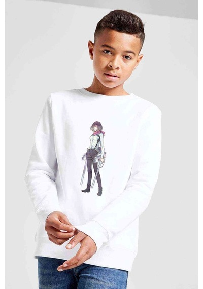 Tshirthane Anime Attack On Titan Baskılı Unisex Çocuk Beyaz Sweatshirt (534756610) Beyaz