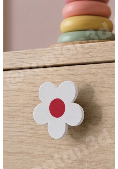 8 Adet - Kırmızı Papatya Dolap Kulpu - Çocuk Odası Kulp, Papatya Kulp - 5 Cm - Kulp Vidası Dahildir Sarı