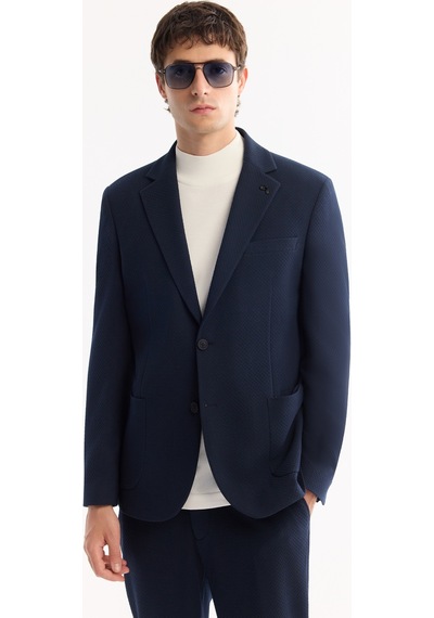Avva Erkek Lacivert Mono Yaka Bi-stretch Hafif Dokulu Blazer Comfort Slim Fit Ceket A52y4013