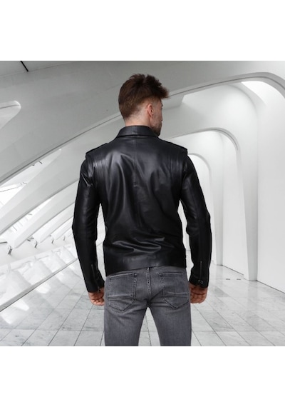 Nyc Giyim Tekstil & Deri Motorcu Tarzı Hakiki Deri Biker Mont Siyah Renk Siyah