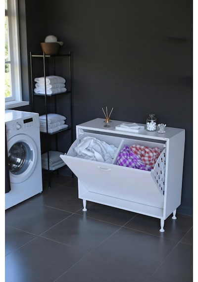 Eliusta Sare 70 Cm Beyaz Sepetli Banyo Dolabı,mutfak Dolabı 70x75x32,5 Cm Oyuncak Sepeti Çok Amaçlı Dolap Beyaz