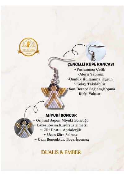 Melek Figürlü Miyuki Küpe Gümüş - Beyaz