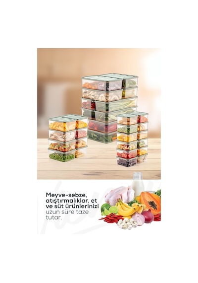 Vienev Buzdolabı Düzenleyici Organizer Mikrodalgaya Uygun Difriz Saklama Kabı Mint 30 'Lu Mint