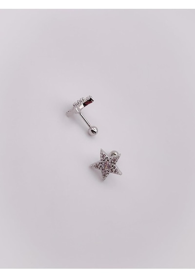 Lexroo Full Zirkon Taşlı Yıldız Kıkırdak Helix Tragus Piercing 1adet Çok Renkli