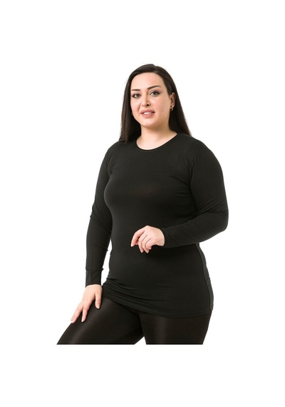 Disentis Büyük Beden Bisiklet Yaka Uzun Kollu Viskon Siyah Body