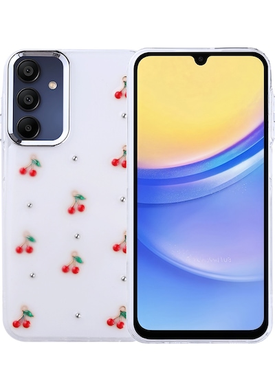 Samsung Uyumlu Galaxy A15 Kılıf Airbag Tasarımlı Simli Şeffaf Zore Kutup Kapak Kiraz