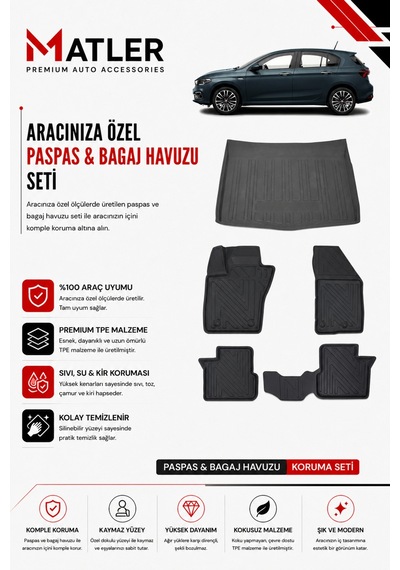Fiat Egea Hb 2018 Model 4d Ekstra Havuzlu Paspas Ve Bagaj Havuzu Set