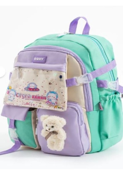 Trg Roxy Yeşil Lila Kore Kawaii Ayıcıklı Okul Çantası Seti Sırt Çantası+beslenme Çantası+kalemlik