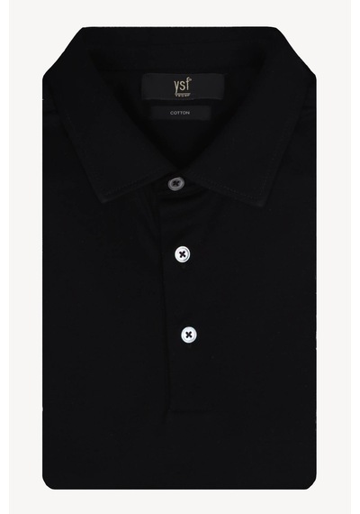 Erkek Siyah Polo Yaka Regular Fit Desenli Tshirt