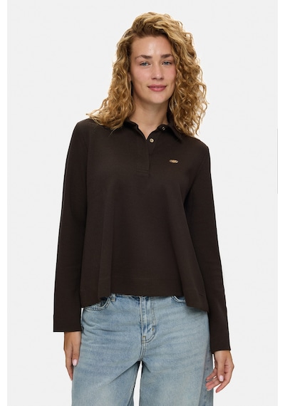UCLA Bernıe Koyu Kahve Polo Yaka Pamuklu Metal Logolu Loose Fit Kadın Pike Sweatshirt Koyu Kahverengi