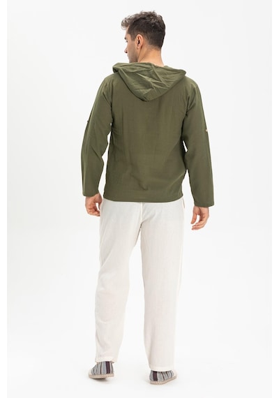 Şile Bezi Çift Cepli Kapüşonlu Erkek Sweatshirt Haki Hk-haki Haki