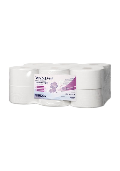Wanda Soft Mini Jumbo Tuvalet Kağıdı 6 Kg 145m Rulo - 12'lı Paket - 2 Katlı, 21cm Yaprak Eni